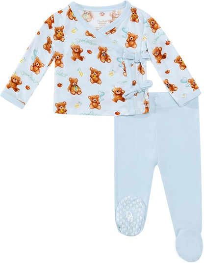 Newborn Baby Girls Clothes-Viscose Made from Bamboo, Long Sleeve Kimono Top and Pants Set Soft Infant Outfits