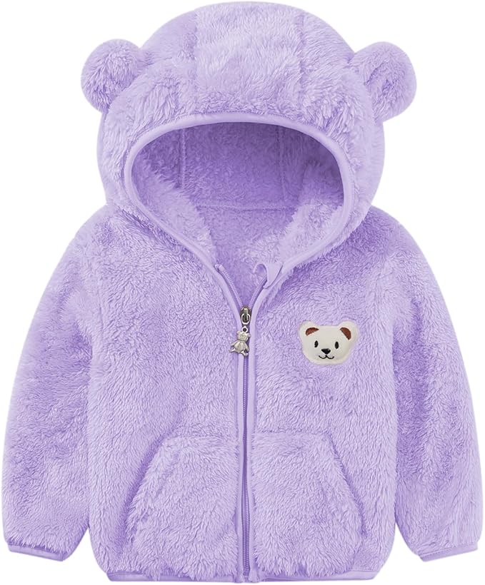 Baby Boys Girls Fleece Jackets Zip Up Hoodies Cute Bear Coats Fall Winter Fuzzy Jacket Newborn Boys Girls Outwear