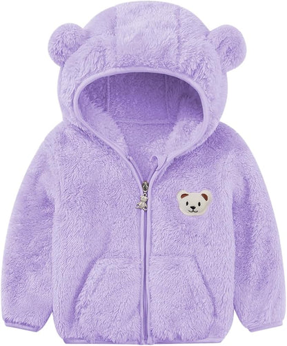 Baby Boys Girls Fleece Jackets Zip Up Hoodies Cute Bear Coats Fall Winter Fuzzy Jacket Newborn Boys Girls Outwear