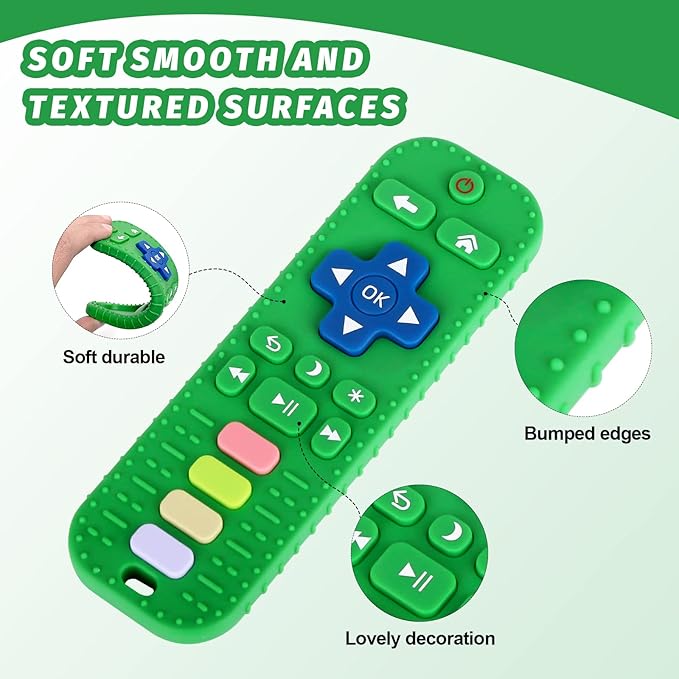 Fu Store Silicone Teething Toys for 0-12 Months 3-24 Months Infant Toddlers Remote Control Shape Teethers for Babies Chew Toys Relief Soothe Babies Gums Set Dishwasher and Refrigerator Safe Green
