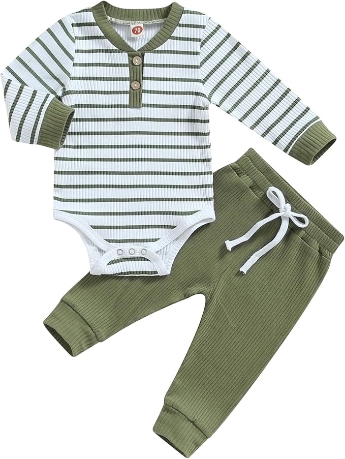 Newborn Baby Boy Girl Clothes Ribbed Knitted Long Sleeve Romper Pants Solid Cotton Infant Fall Winter Outfits 2Pcs