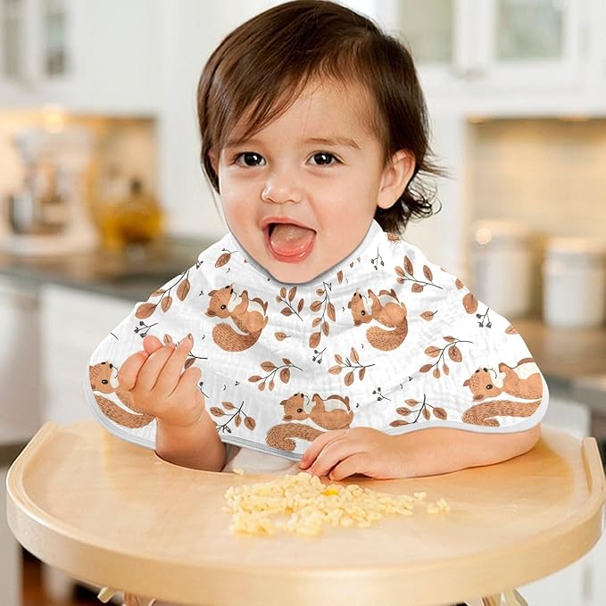 vvfelixl Muslin Burp Cloths Cute Squirrel with Tail Baby Washcloths for Baby Girl Boys 2 Pack