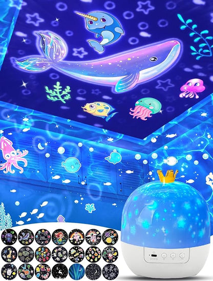 21 Sets of Films, Projector Night Light for Kids Bedroom, Ceiling, Baby Night Light Projector, Star Galaxy Projector for 1-14 Years Old Baby Girls with 360° Rotation for Christmas, Nursery, Room Decor