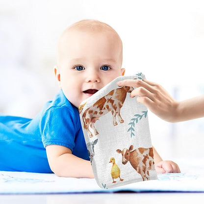 vvfelixl Baby Muslin Washcloths Farm Animals Cows Duckling Baby Burp Cloths Cotton Baby Face Towel for Newborn Infants Boys Girls Soft and Absorbent 11.8 X 11.8 in, 3 Pack