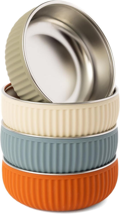 Monkey Proof™ Non-Toxic Stainless Steel Child Bowl 5” with Non-Slip Grooved Silicone Shell, (Set of 4 bowls) Unbreakable, Mess Free Feeding for Babies, Toddlers, Kids, BPA free (Arizona Grooved)