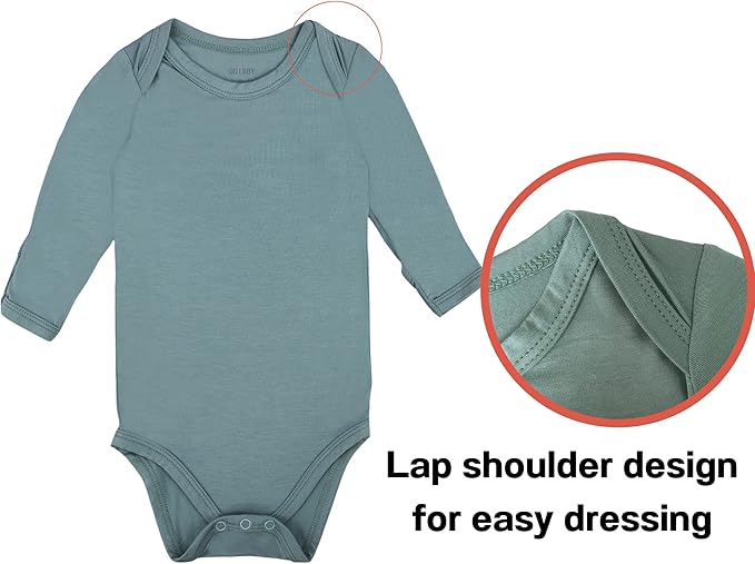 GUISBY Unisex Baby Rayon of Bamboo Snap Bodysuits, Long Sleeve with Mittens Cuffs Bodysuit
