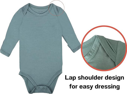 GUISBY Unisex Baby Rayon of Bamboo Snap Bodysuits, Long Sleeve with Mittens Cuffs Bodysuit