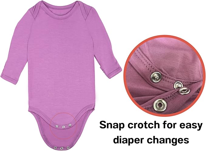 GUISBY Unisex Baby Rayon of Bamboo Snap Bodysuits, Long Sleeve with Mittens Cuffs Bodysuit