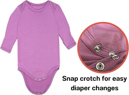 GUISBY Unisex Baby Rayon of Bamboo Snap Bodysuits, Long Sleeve with Mittens Cuffs Bodysuit