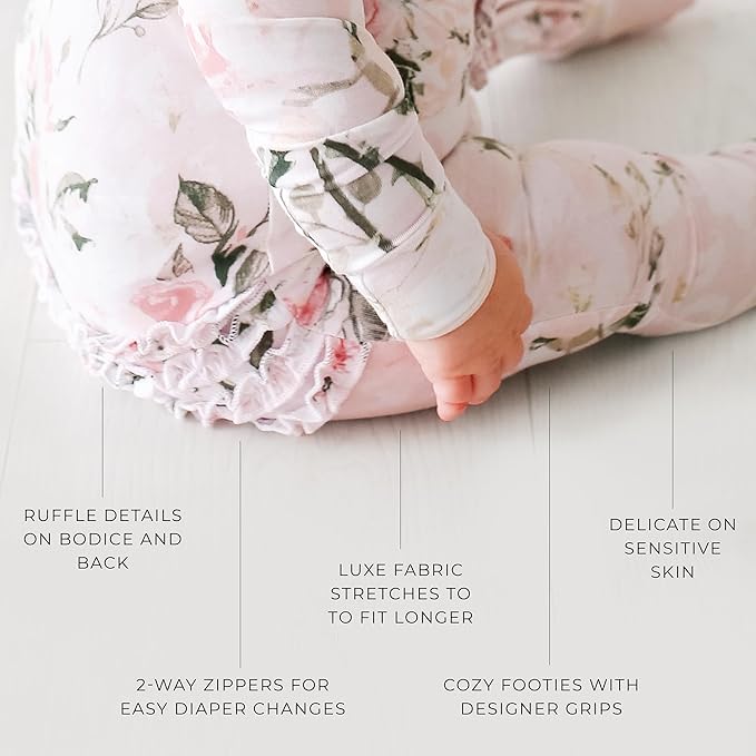 Ruffled Zippered Vintage Pink Rose One Piece