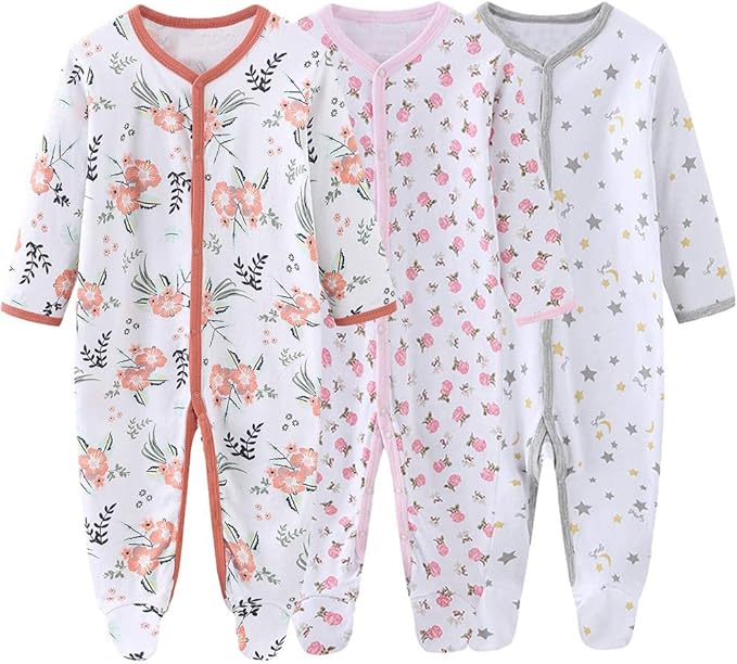 Newborn Baby Boy Girl Organic Cotton Bodysuit Long Sleeve Jumpsuit 3-Pack Outfits Clothes,0-24Months