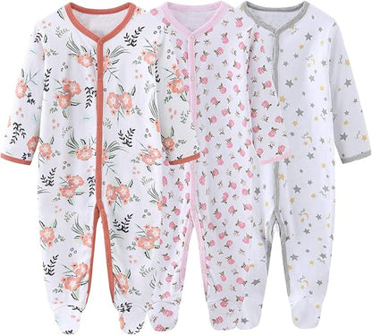 Newborn Baby Boy Girl Organic Cotton Bodysuit Long Sleeve Jumpsuit 3-Pack Outfits Clothes,0-24Months