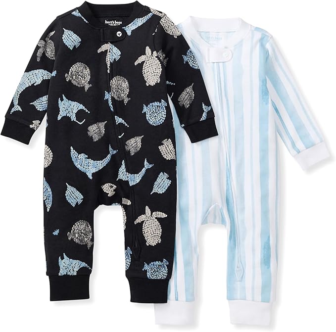 Burt's Bees Baby Boys Sleep and Play PJs, 100% Organic Cotton One-Piece Zip Front Romper Jumpsuit Pajamas