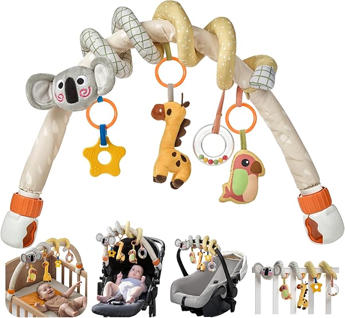 TUMAMA 2 in 1 Spiral Car Seat Toys Arch Stroller Toy Baby Hanging Toys with Clip Adjustable Detachable Sensory Travel Crib Bouncer Bassinet Activity Toys for Babies 0 3 6 9 12 24 Months