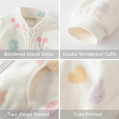 DAVE&BELLA Toddler Printed Polar Fleece Jacket, Zip Up Lightweight Outerwear for Kids Boys Girls Fall Spring Coat 2-9 Years