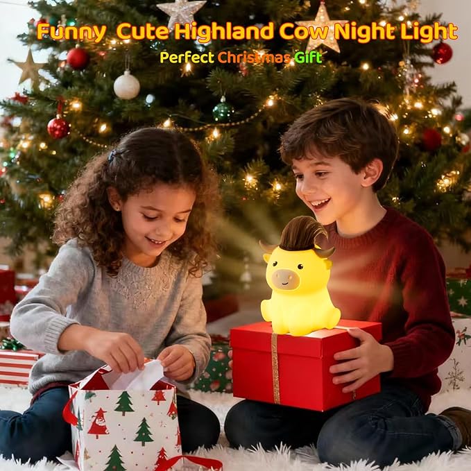 DREAMING MY DREAM Highland Cow Night Light,Cute Dimmable Farm Animal Highland Cattle Lamp,Soft Bedside Lamp for Nursery Bedroom,Decor Gifts for Adults Kids Boys Girls Christmas Gifts