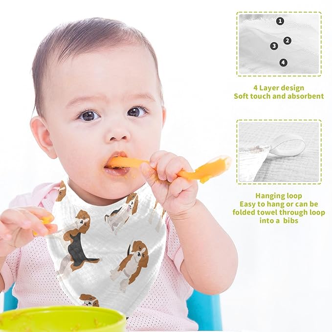 vvfelixl Baby Muslin Washcloths Beagle Puppy Baby Burp Cloths Cotton Baby Face Towel for Newborn Infants Boys Girls Soft and Absorbent 11.8 X 11.8 in, 3 Pack