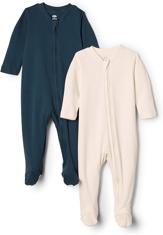 Amazon Essentials x Sofia Grainge Unisex Babies' Cotton Footed Sleep and Play Bodysuit, Pack of 2