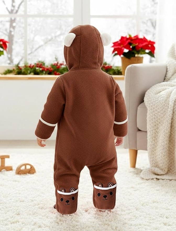 PATPAT Fleece Hooded Footed Clothes, Soft Warm Footie Covers, Car Seat Friendly, Easy Zip,Cute Romper Newborn Infant Jumpsuit