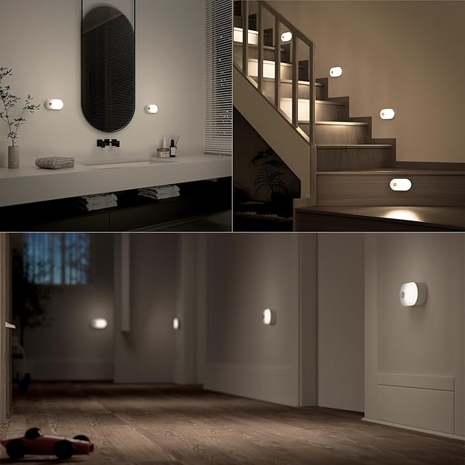Lyridz Rechargeable Motion Sensor Night Light, Cool White LED Stick-on Closet Light with Dusk to Dawn Sensor, 1-20LM Stepless Adjustable Brightness for Bedroom, Wall, Kitchen, Stairs, Hallway, 2-Pack