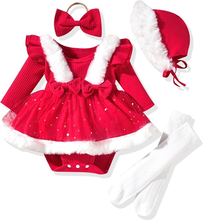 Unutiylo Preemie Newborn Baby Girl Clothes Romper Suspender Dress Fall Winter Outfits Ruffle Long Sleeve Jumpsuit