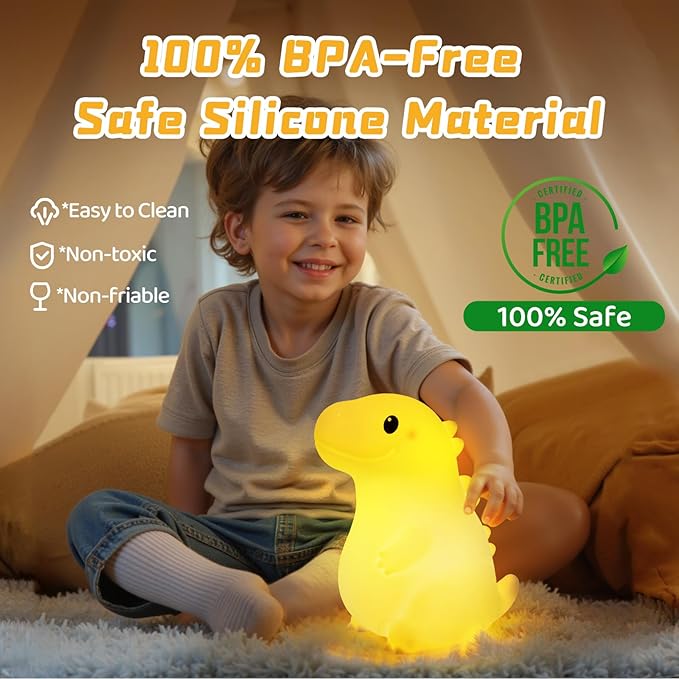 Mewaii Big Dinosaur Night Light for Kids, 7.8 in & 18 Funny Sounds Squishy Silicone Dinosaur Lamp with 3-Level Brightness, Rechargeable LED Cute Dino Nightlight for Boys Baby Nursery Gift&Room Decor