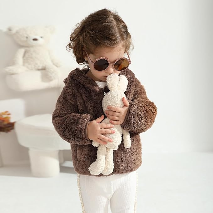 Baby Toddler Boys Girls Fleece Jacket with Hood Zip Up Cute Bear Coats for Infant Boys Girls Fuzzy Jacket with Ear 1-5T