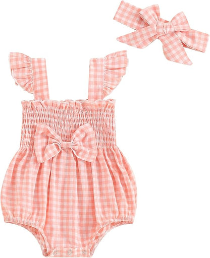 Newborn Baby Girl Bodysuit Sleeveless Halter Frill Romper One-piece Jumpsuit with Headband Summer Clothes Set