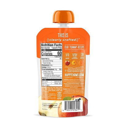Happy Baby Organics Stage 2 Baby Food Pouches, Gluten Free, Vegan & Healthy Snack, Clearly Crafted Fruit & Veggie Puree, Apples, Pumpkin & Carrots, 4 Ounces (Pack of 16)