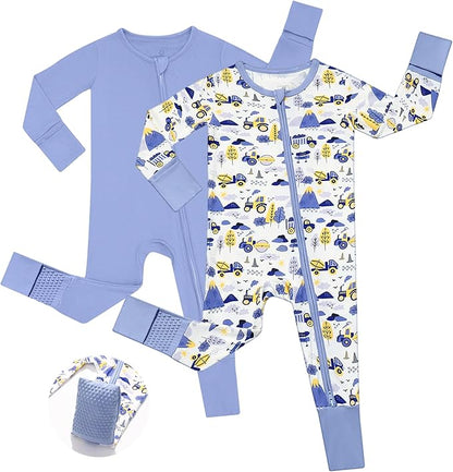 JunNeng Viscose from Bamboo Baby Boy Sleeper with Mitten Cuffs, Footless Soft Zippy Pajamas, Sleep N' Play Romper 0-18 Months
