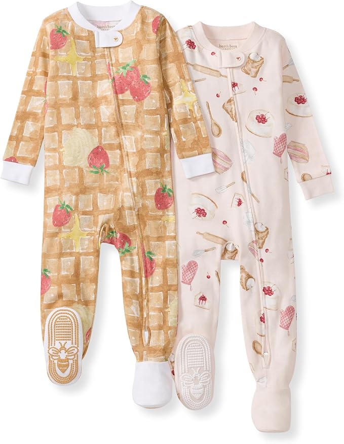 Burt's Bees Baby Baby Girls Sleeper Pajamas, 100% Organic Cotton, One-piece PJs, Diagonal Zip Up Jumpsuit, Snug Fit Footie