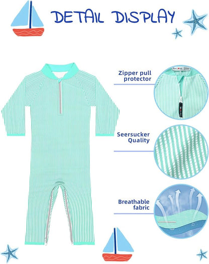 weVSwe Baby Toddler UPF 50+ Sun Protection Rash Guard Long Sleeve Swimsuit with Crotch Zipper