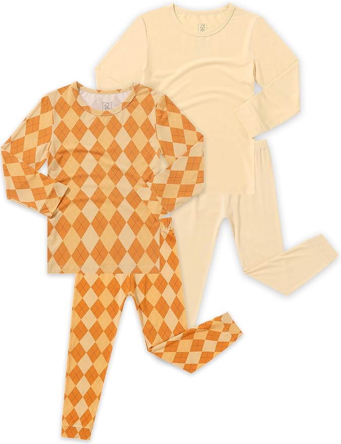 JunNeng Bamboo Viscose Pajamas for Toddler Boys, Baby Kids Diamond Pajamas Snug Fit Long Sleeve Sleeper