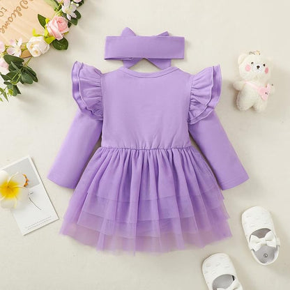 Baby Girl Clothes Infant Ruffle Sleeve Romper Dress Newborn Solid Tutu Skirt Sets Jumpsuit Headband Outfit