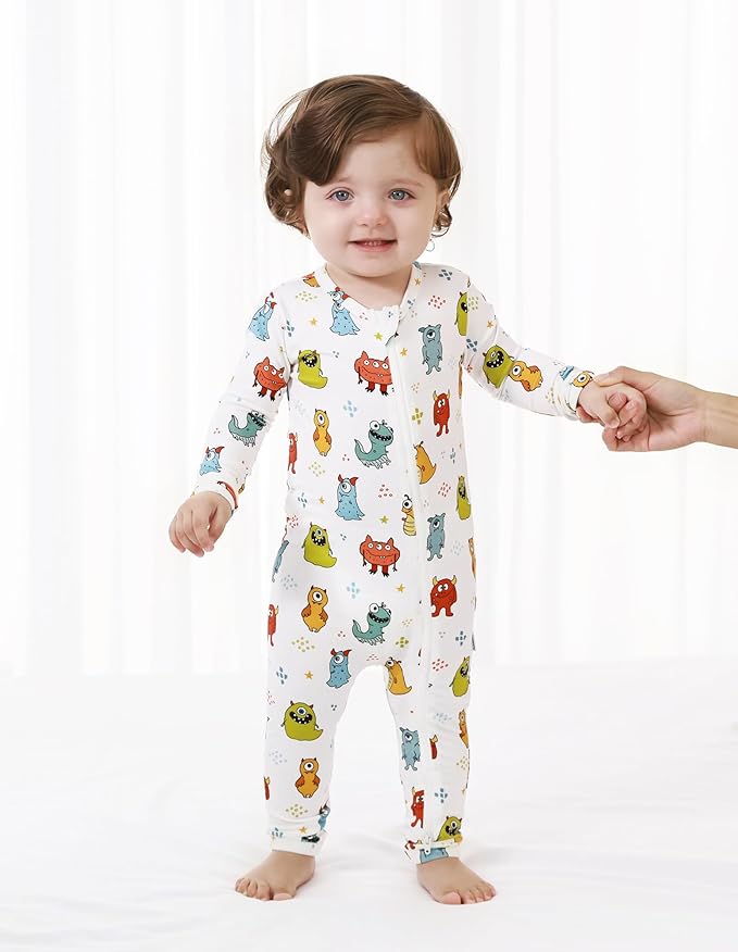 Baby Zippered Rompers Newborn Pajamas Sleepers Long Sleeve Jumpsuits Infant Zipper Romper-Viscose from Bamboo