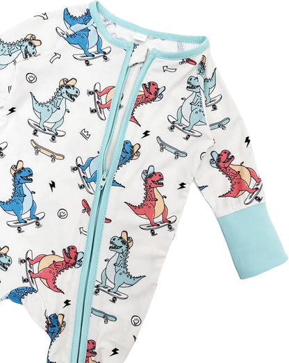 Bow Dream Bamboo Rayon Baby Boy Romper Footed Long Sleeve Footies Newborn Girl Clothes Footless with Zipper and Mitten Cuffs