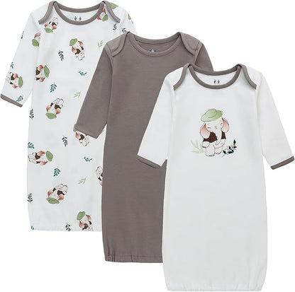 Baby Newborn Gown, 3 Packs Baby Sleeping Bag, Long Sleeve Sleep Sack, Cotton Cloths for Newborn Boys Girls 0-12 Months