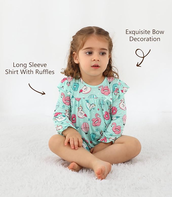 Baby Girl Bodysuit Dress- Viscose Made from Bamboo, Long Sleeve Flutter Skater Dress with Bodysuit Infant Outfit
