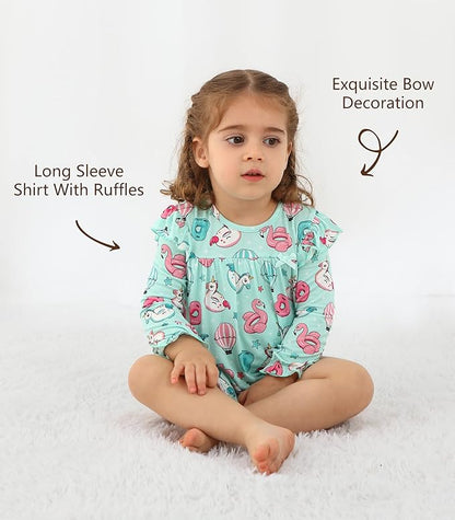 Baby Girl Bodysuit Dress- Viscose Made from Bamboo, Long Sleeve Flutter Skater Dress with Bodysuit Infant Outfit