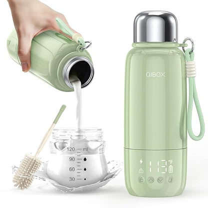 QIBOX Portable Bottle Warmer for Travel - 3Min Fast Heating of Breast Milk and Formula, 36W Fast Charge, 17 Ounces Large Capacity, Baby Bottle Warmer On The Go for Outdoor Airplane and Car