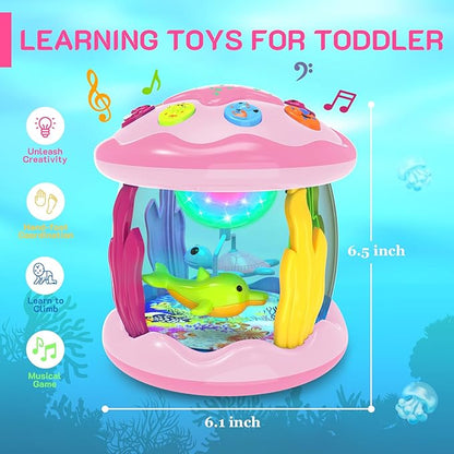 Baby Toys 6-12 Months - Musical Light Up Rotating Toys, Pink Ocean Projector for Infant 9-12-18 Month, Learning Visual & Hearing & Crawling Skill, Birthday Gifts for Toddler Boys Girls 1 2 3 Years Old
