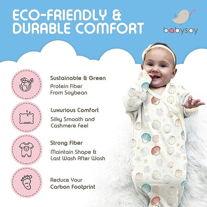 Babysoy Newborn Baby Kimono Wrap Around Snap Sleeper Gown Sack Bundler