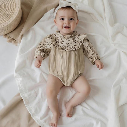 2pcs Infant Baby Girls Romper Dress Headband Long Sleeve Clothing Flowers Newborn Boho Girl Outfit Jumpsuit Clothes