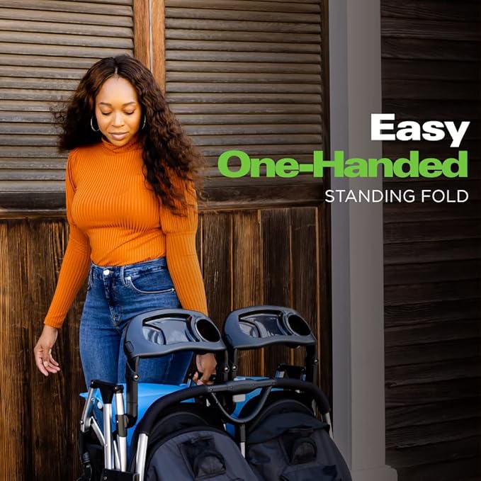 Joovy Kooper X2 Double Stroller, Lightweight Travel Stroller, Compact Fold with Tray, Olive