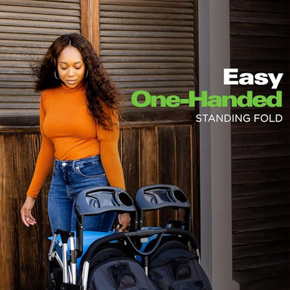 Joovy Kooper X2 Double Stroller, Lightweight Travel Stroller, Compact Fold with Tray, Olive