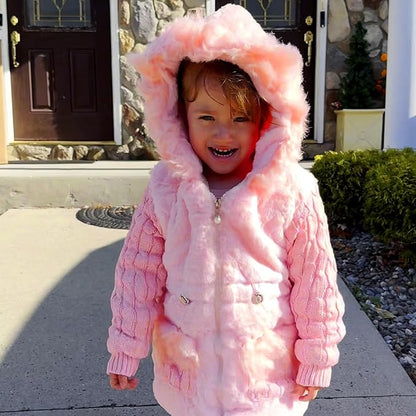 Baby Girls Infant Winter Knited Fur Outerwear Coats Snowsuit Clothing Jackets