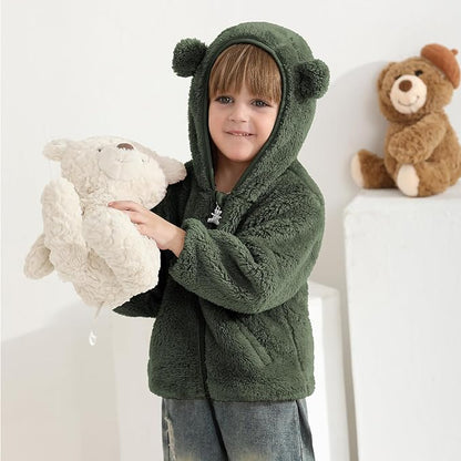 Baby Toddler Boys Girls Fleece Jacket with Hood Zip Up Cute Bear Coats for Infant Boys Girls Fuzzy Jacket with Ear 1-5T