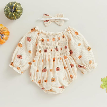 2pcs Infant Baby Girls Romper Dress Headband Long Sleeve Clothing Flowers Newborn Boho Girl Outfit Jumpsuit Clothes