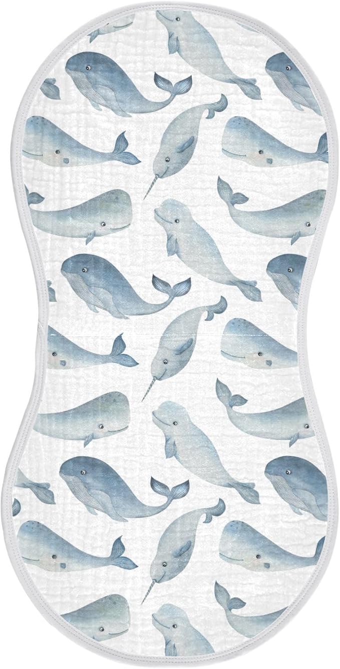 vvfelixl Muslin Burp Cloths Whale Dolphin Baby Washcloths for Baby Girl Boys 2 Pack