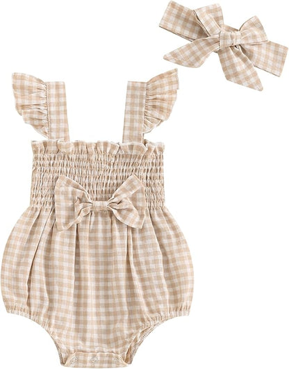 Newborn Baby Girl Bodysuit Sleeveless Halter Frill Romper One-piece Jumpsuit with Headband Summer Clothes Set